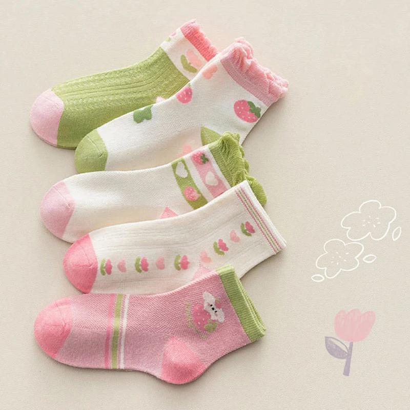 5Pairs Spring Summer Baby Mesh Thin High Long Socks Korean Style School Letter Floor Casual Short Ankle Stockings for Children