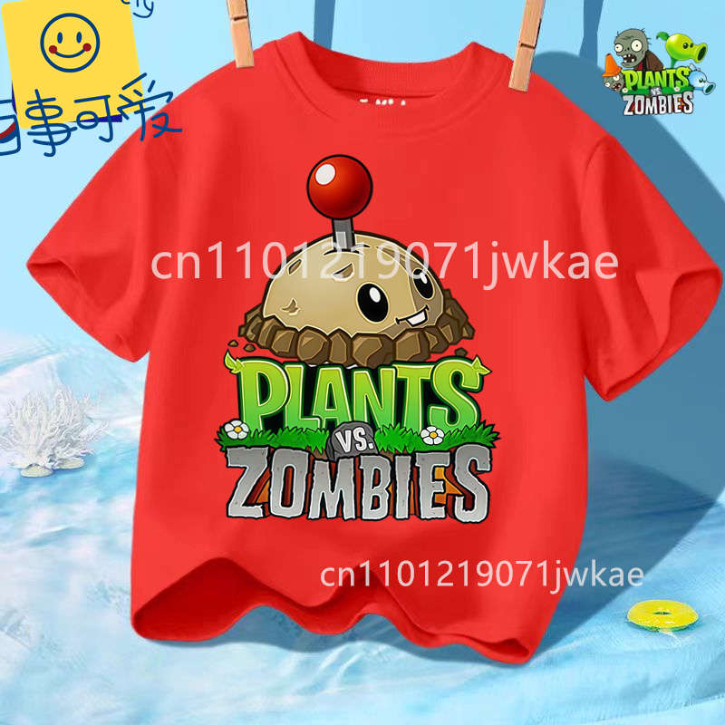 Mode Street Style 3-12J Sommer Rundhals T-Shirt für Jungen Mädchen Lässig Tägliche Kleidung Plants Vs Zombies Niedlich Kawaii Cartoon