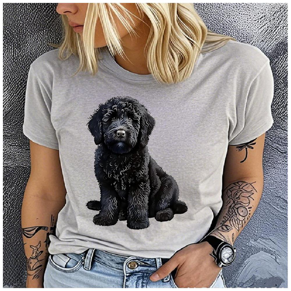 Cotton  Cute Black Curly Goldendoodle Puppy Graphic T Shirt Women Casual Pet Dog Print Short Sleeve Tee Gift For Dog Lovers