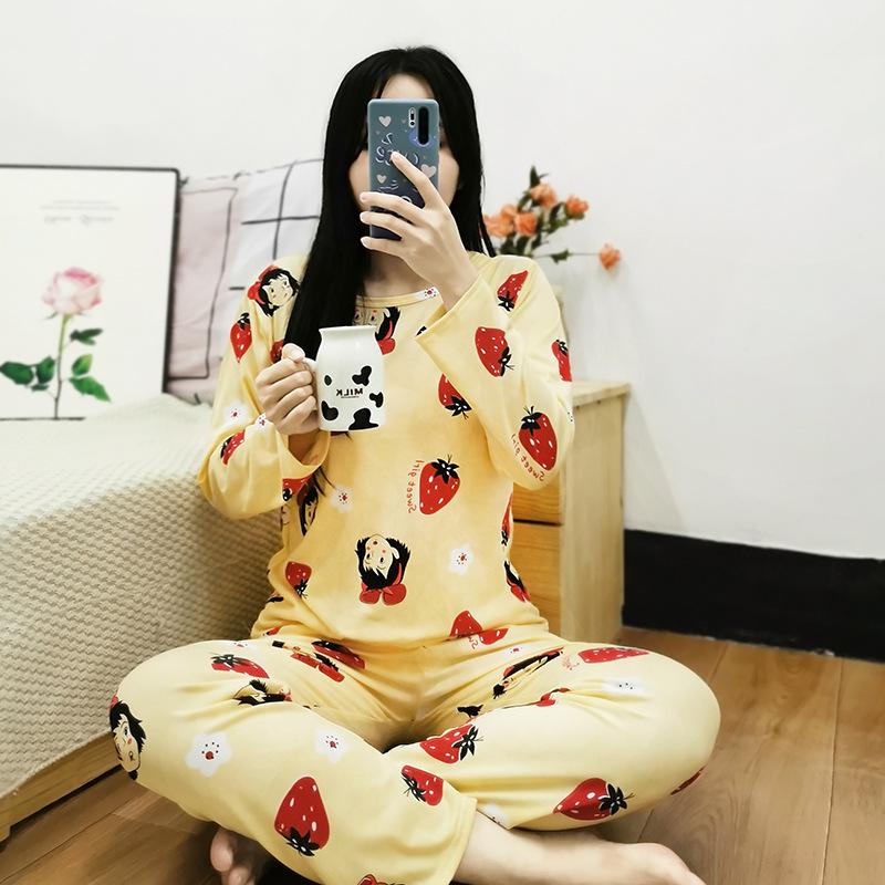 Women's Cute Cartoon Long Sleeve Pajama Set – Comfortable Thin Style for Spring, Autumn, and Winter, Wearable Outdoors