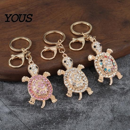 Oxidation Resistant Keychain Pendant, 3D Turtle Design Key Holder with Sparkling Rhinestones Inlaid, Alloy Shell Pendant Easy to Attach Lucky