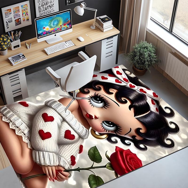 Betty Boop Pattern Rug, Indoor/Outdoor Mat, for Picnic, Gameroom, Bedroom, Office, Living Room, Home Decor Carpet, Birthday Gift