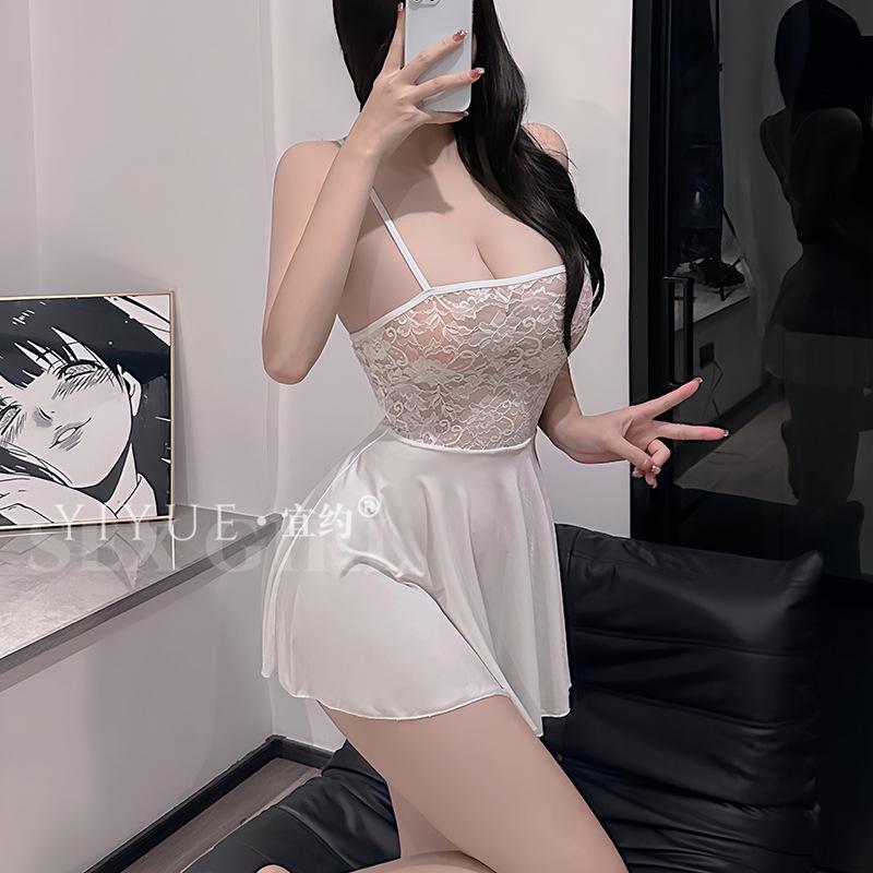 Yiyue's New Erotic Lingerie, Sexy Lace Seductive Nightgown, Hot Nightclub See-through Pajamas, No-take Uniform 8866