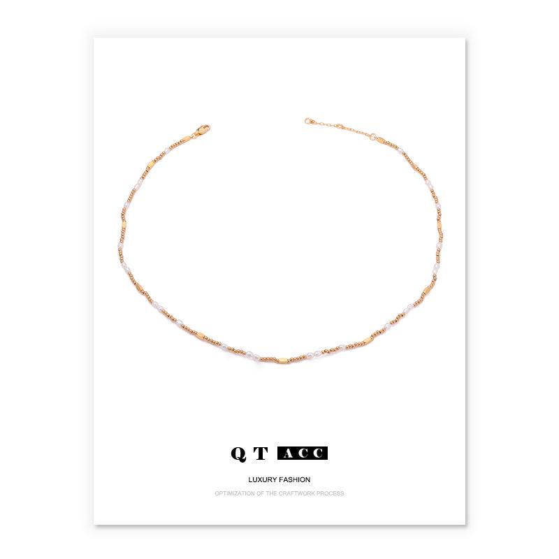 

Корейское ожерелье из титановой стали золотого тона с жемчугом