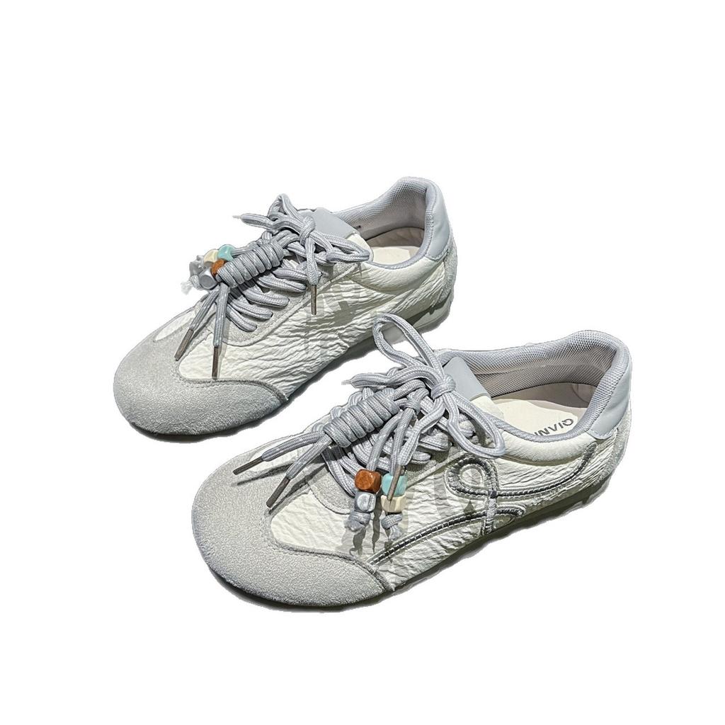 2025 Summer and Autumn New Leather Inner Height Increase German Training Shoes Women's Versatile Lightweight Soft Sole Retro Campus Sports Forrest Gum