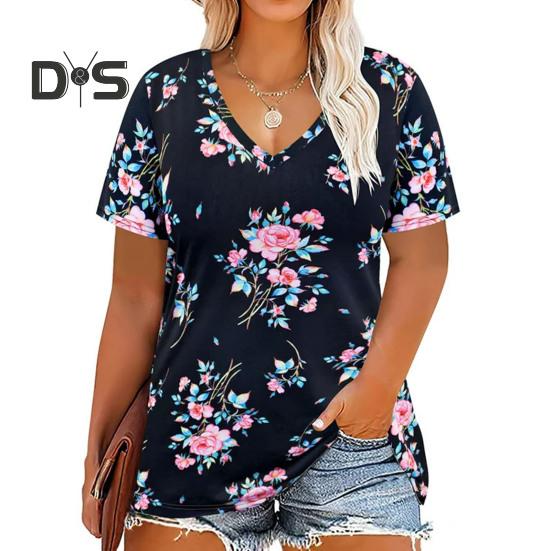 Dameskjorte med korte ermer, avslappet V-hals, løs passform, sommerbluse, basic genser for jobb, fest, ferie, kontor, hjemme