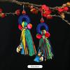 Retro contrasting pom-pom earrings, exaggerated personality, bohemian vacation long fringed temperament earrings for women