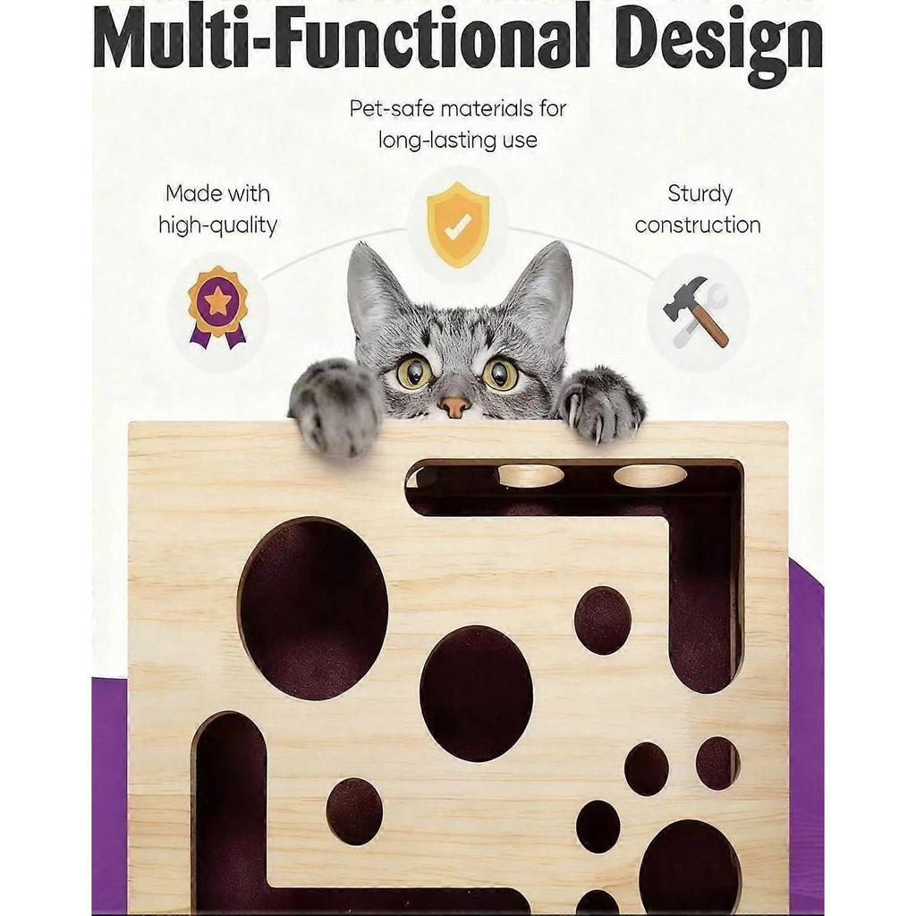 Wooden Cat Scratch Puzzle Enrichment Box Stress-Free Nail Filing Toy, Alternative To Clippers & Grinders | Interactive Cat Puzzle with Holes for Play
