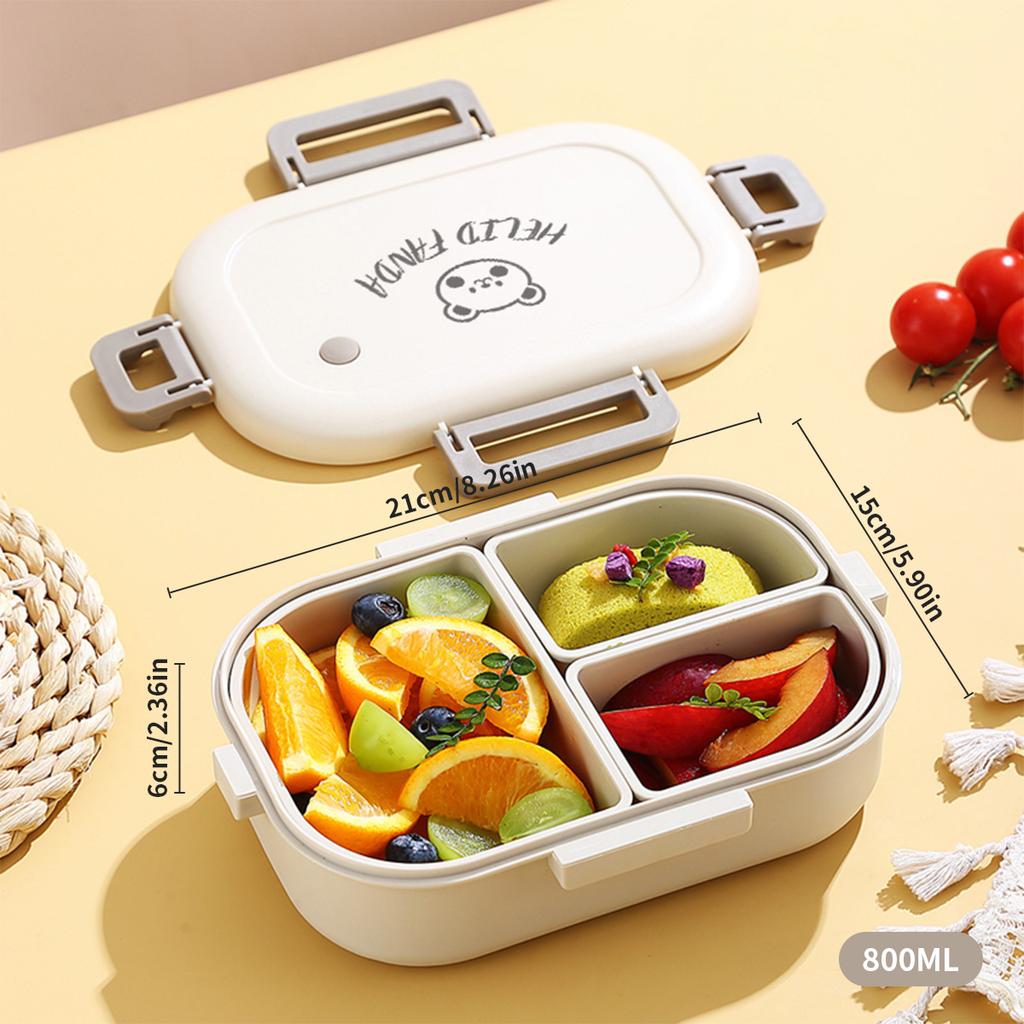 3 Compartment Plastic Bento Box Portable Students Kids Lunch Box Microwave Safe Removable Leak-proof Divided Lunch Container