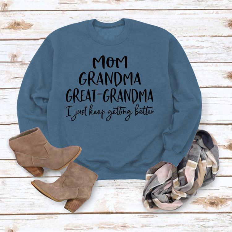 "European & American Fashion Grandma Letter Long-Sleeve T-Shirt, Autumn/Winter, Plus Size"