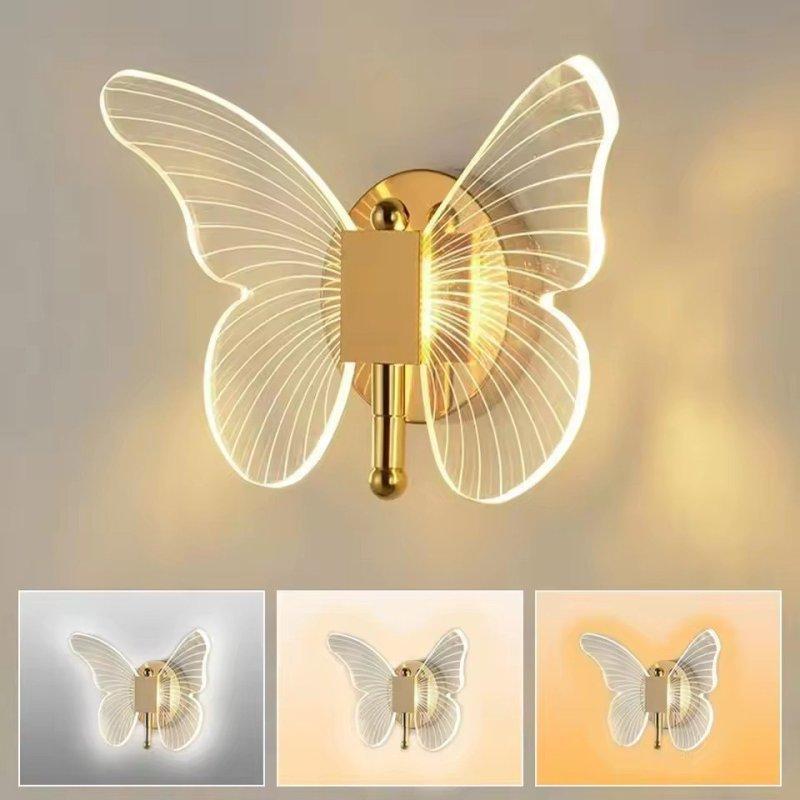 1PC Crystal Wall Lamp LED Wall Light Indoor Sconce Modern Butterfly Acrylic Three Color Dimmable Living Room Bedroom Bedside Decor