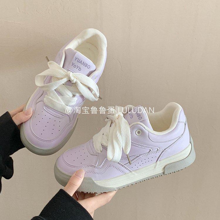 

Leather white shoes women s 2024 new autumn retro ins student flat-bottomed German training shoes women s casual sports board shoes 35 фиолетовый
