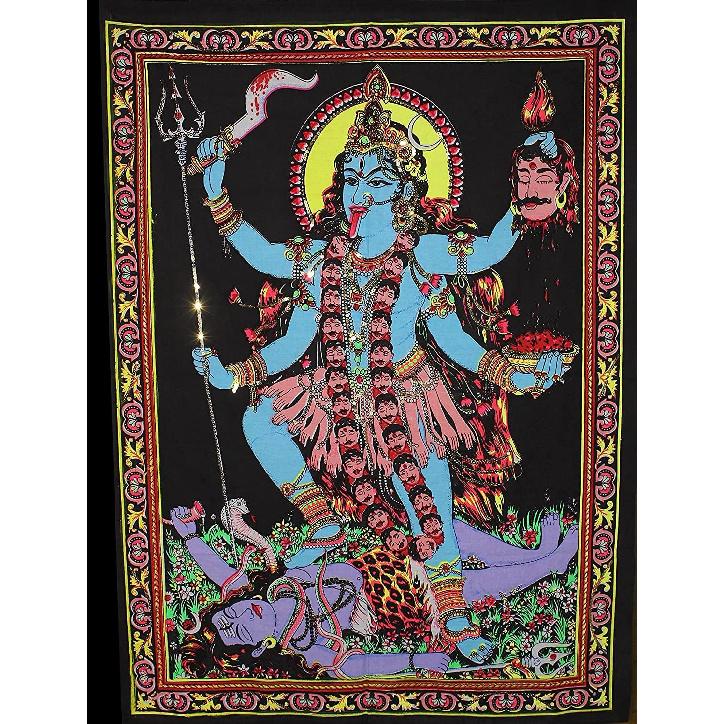 Maa Lakshmi Goddess of Wealth & Prosperity - Cotton Tapestry, Traditional Cotton Print-Tapestry 40" x 30" Inches Wall Hanging Decor (Mata Lakshmi)