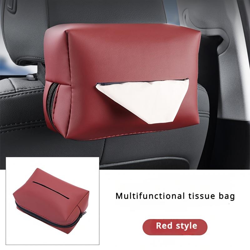 Nappa Faux Leather Car Tissue Box Holder - Durable PU Material, Sun Visor Backseat Organizer with Fix Strap, Ideal for Center Console Armrest