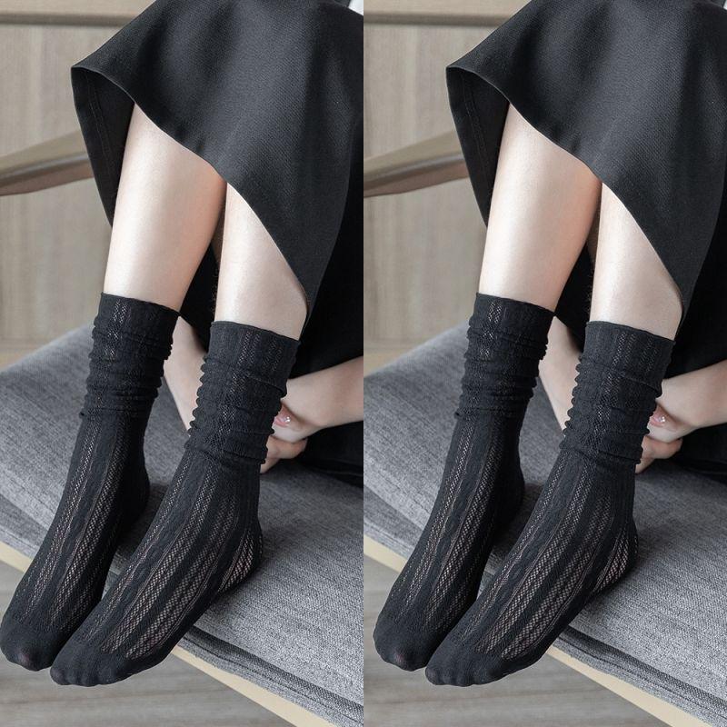 Damen Sommer Spitzen Schleife Netz Socken - Vertikales Muster, Netzmuster, Kurze Wadenlänge