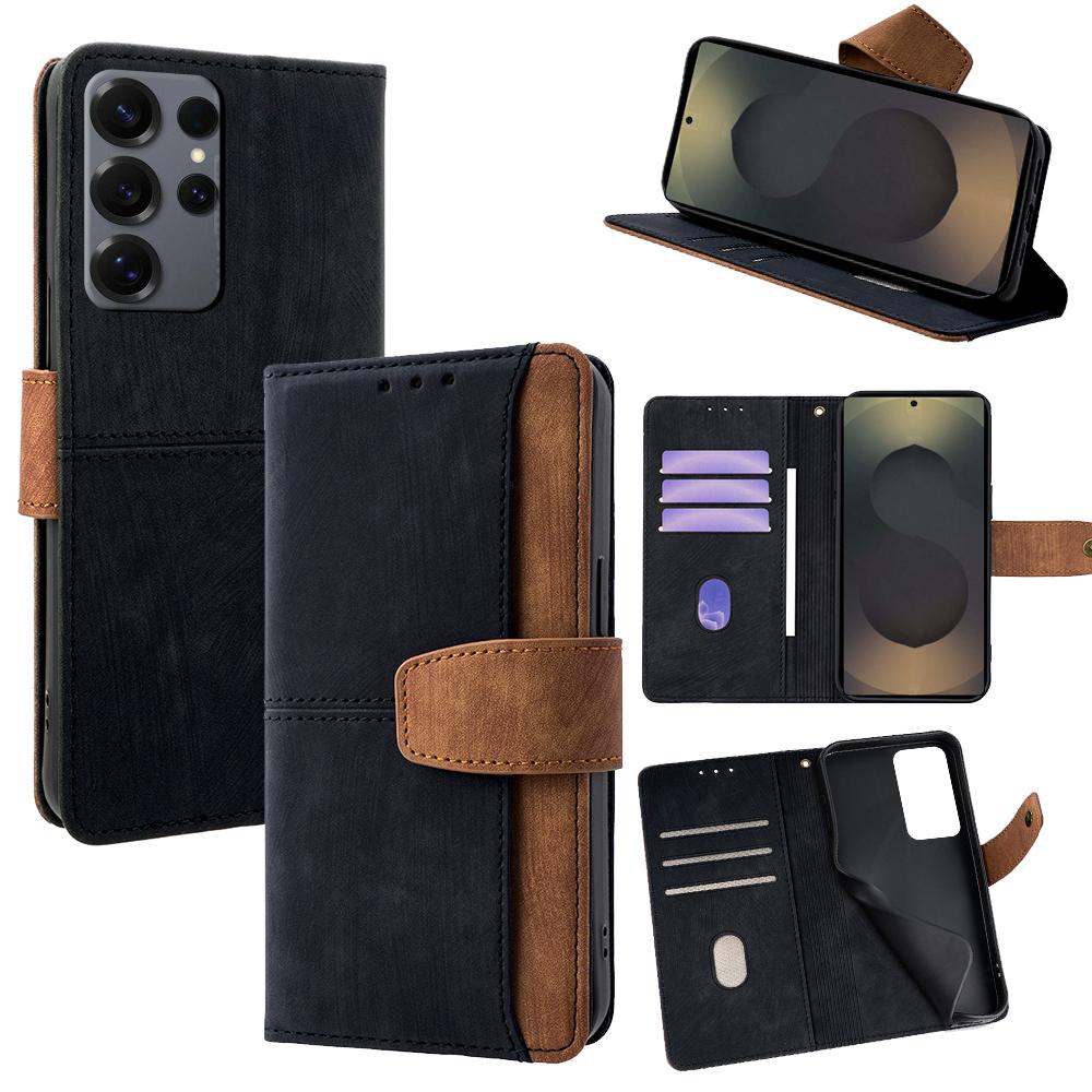 For Samsung Galaxy S25 Ultra Case RFID Blocking Color Splicing PU Leather Wallet Phone Cover