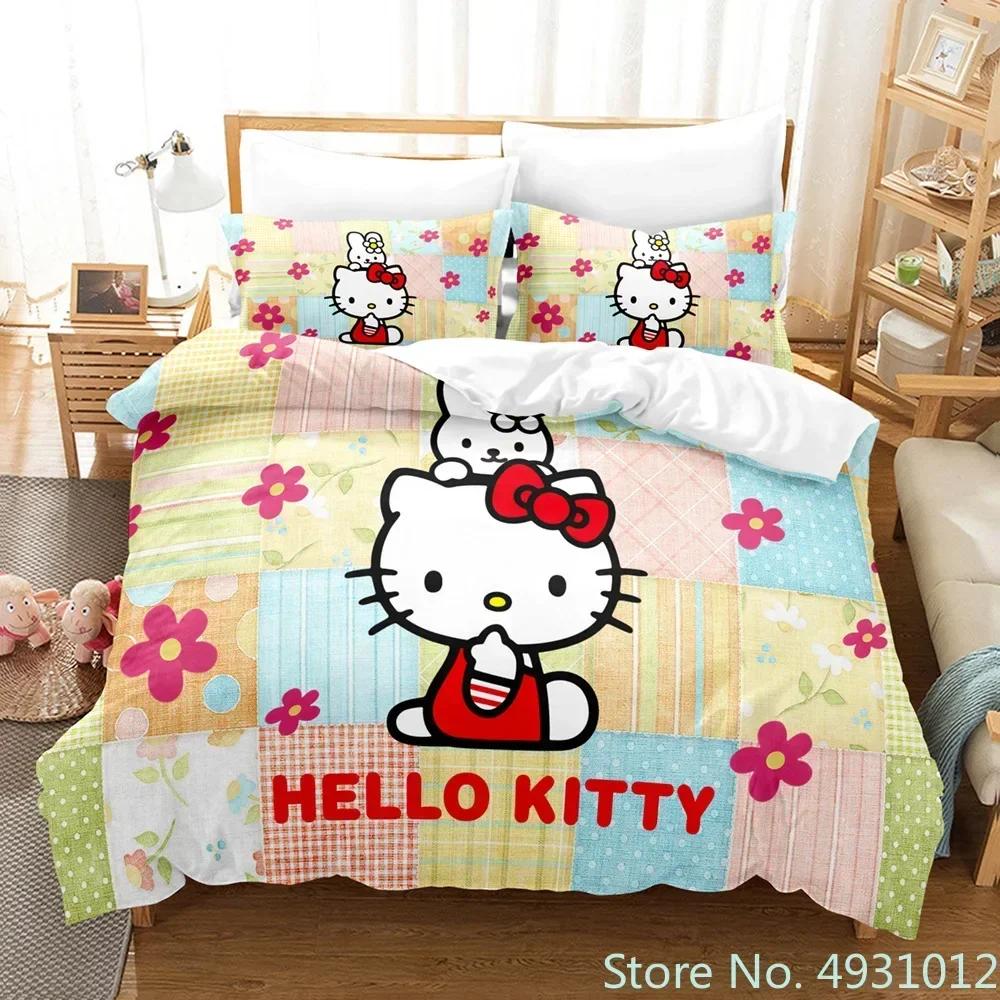 Carino set biancheria da letto Hello Kitty Angelo Federa Anime Giapponese Biancheria da letto Copripiumino Stampato 3D Copripiumino Regalo per Bambini Bambino