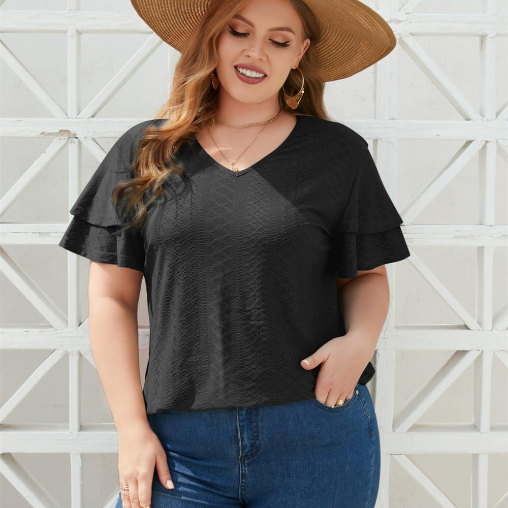 GMXIA Women's Fashion Casual Solid Color Print Short Sleeve V-Neck T-shirts and Tops