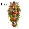 Artificial Holiday Floral Arrangement Artificia Fall Teardrop Swag, Autumn Harvest Sunflowers Pumpkins Leaves Berries Door Ready to Hang Swag Hanging