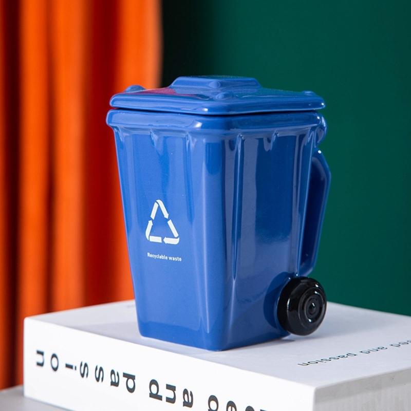 3D Trash Can Design Ceramic Coffee Mugs 400ml Creative Kitchen Cup Garbage Can Shape Mugs For Home Office Gift