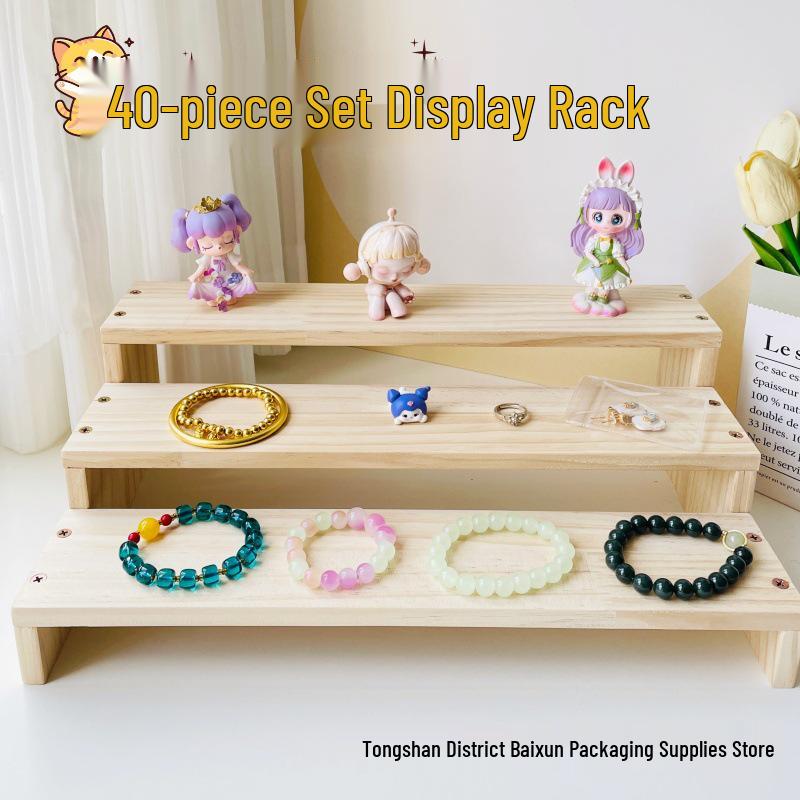 Solid Wood Display Stand for Action Figures & Jewelry - Tiered Blind Box Storage Natural Wood Color