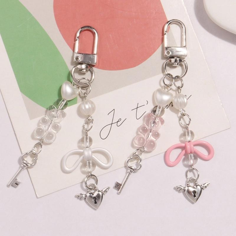 Niedlicher Herzschloss Bär Perlenanhänger Handyband Lanyard Tasche Schlüsselanhänger Rucksackanhänger Autoschlüssel Dekoration Kette