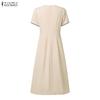 ZANZEA Vestido de Verano Elegante de Manga Corta con Cuello Redondo Casual para Mujer