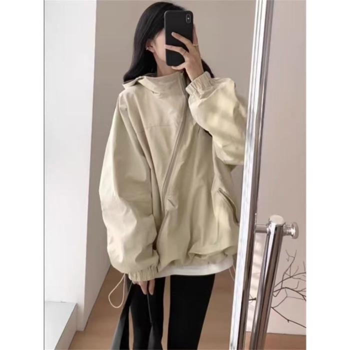 Women's 2025 Korean Style Personalized Thin Windbreaker: Loose Hooded Mountaineering Jacket
