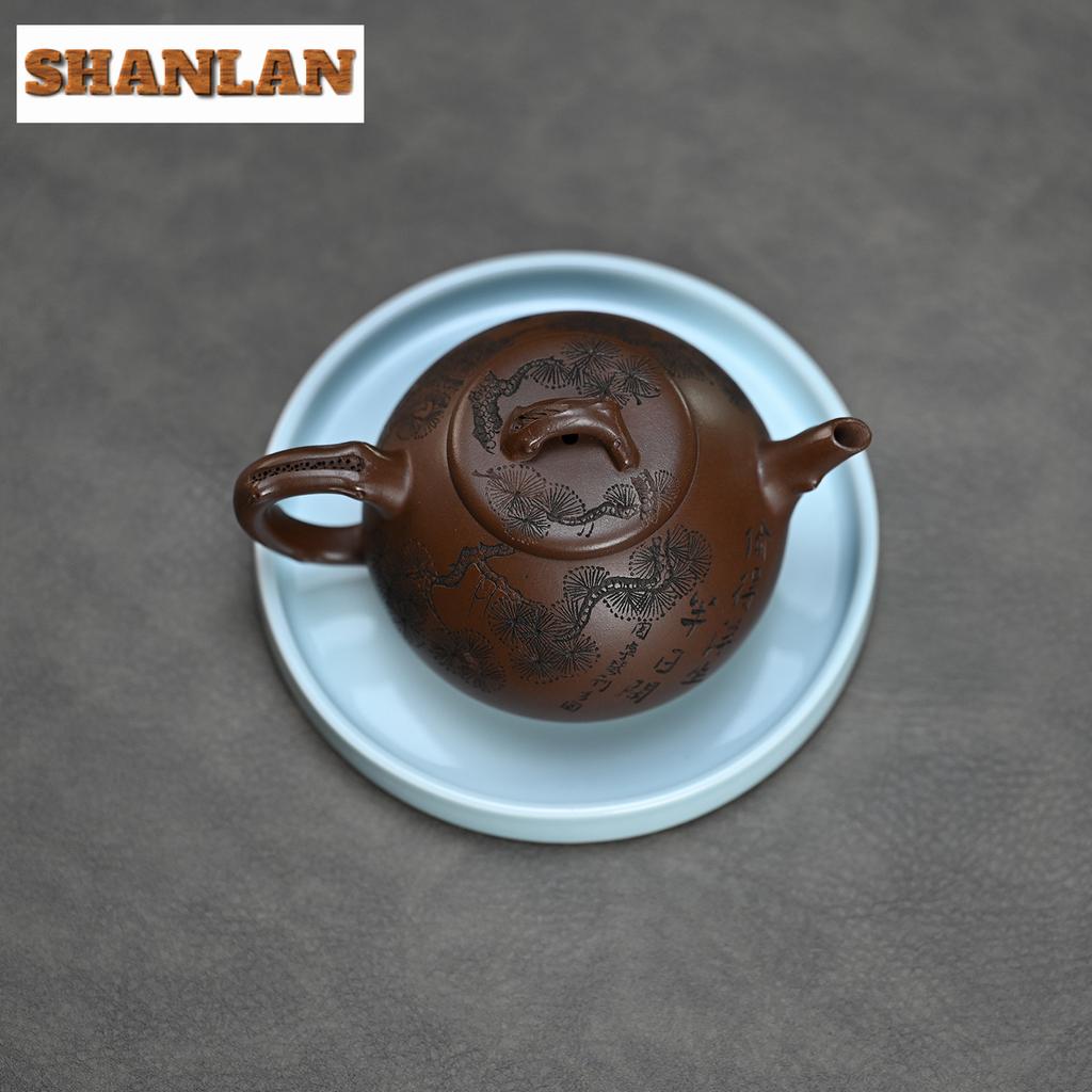 190ml Antique Yixing Purple Clay Teapots Handmade Stone Scoop Pot Raw Ore Purple Mud Kettle With Infuser Zisha Tea Set Drinkware