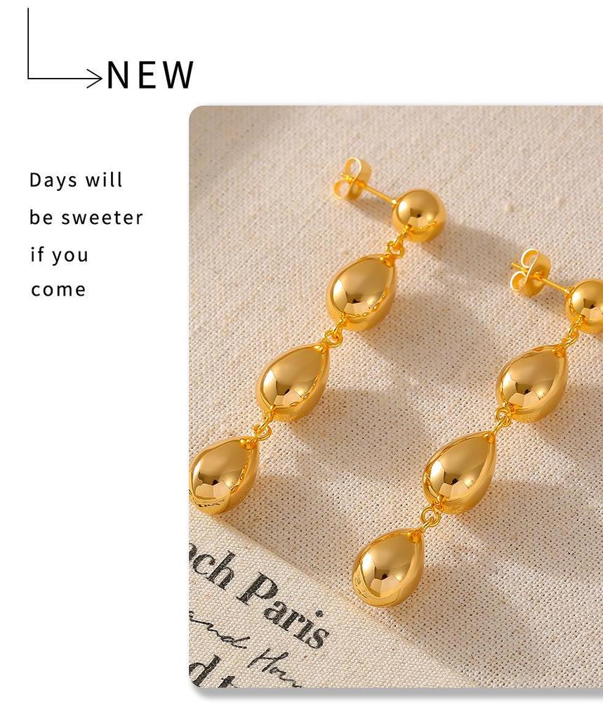 18k Gold-Plated Geometric Tassel Earrings for Women - Light Luxury, Versatile Design, Copper