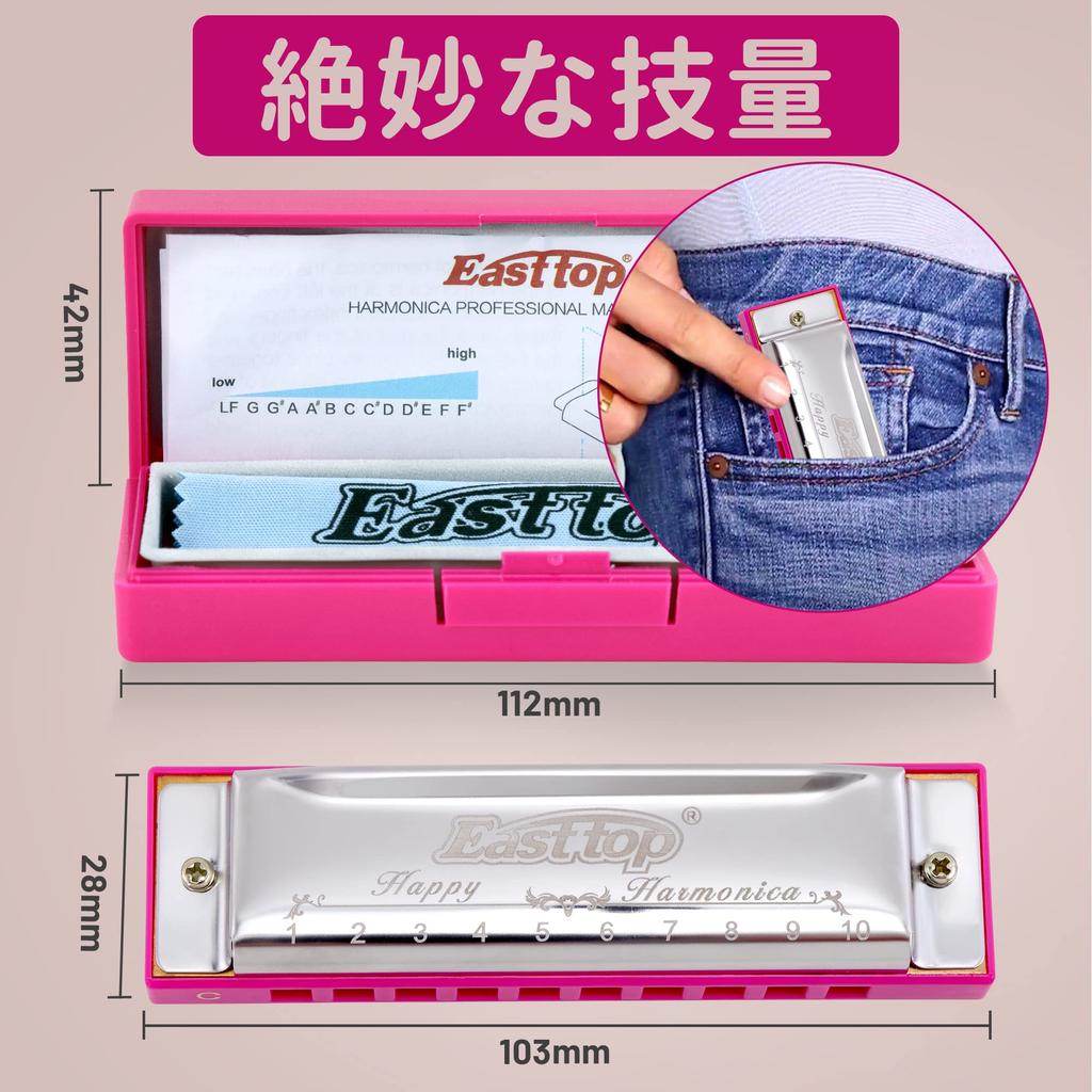 East Top Blues C 10 20 Cleaning Highly Suitable for and as a Gift for Learning and Practice Harmonica, Beginner's Key, Holes, Tones, Cloth, Airtight,