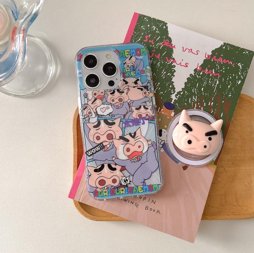 

3D Pig Saemon Magnetic Case for iPhone 17/16 Pro Max/15/14 12 светло-серый