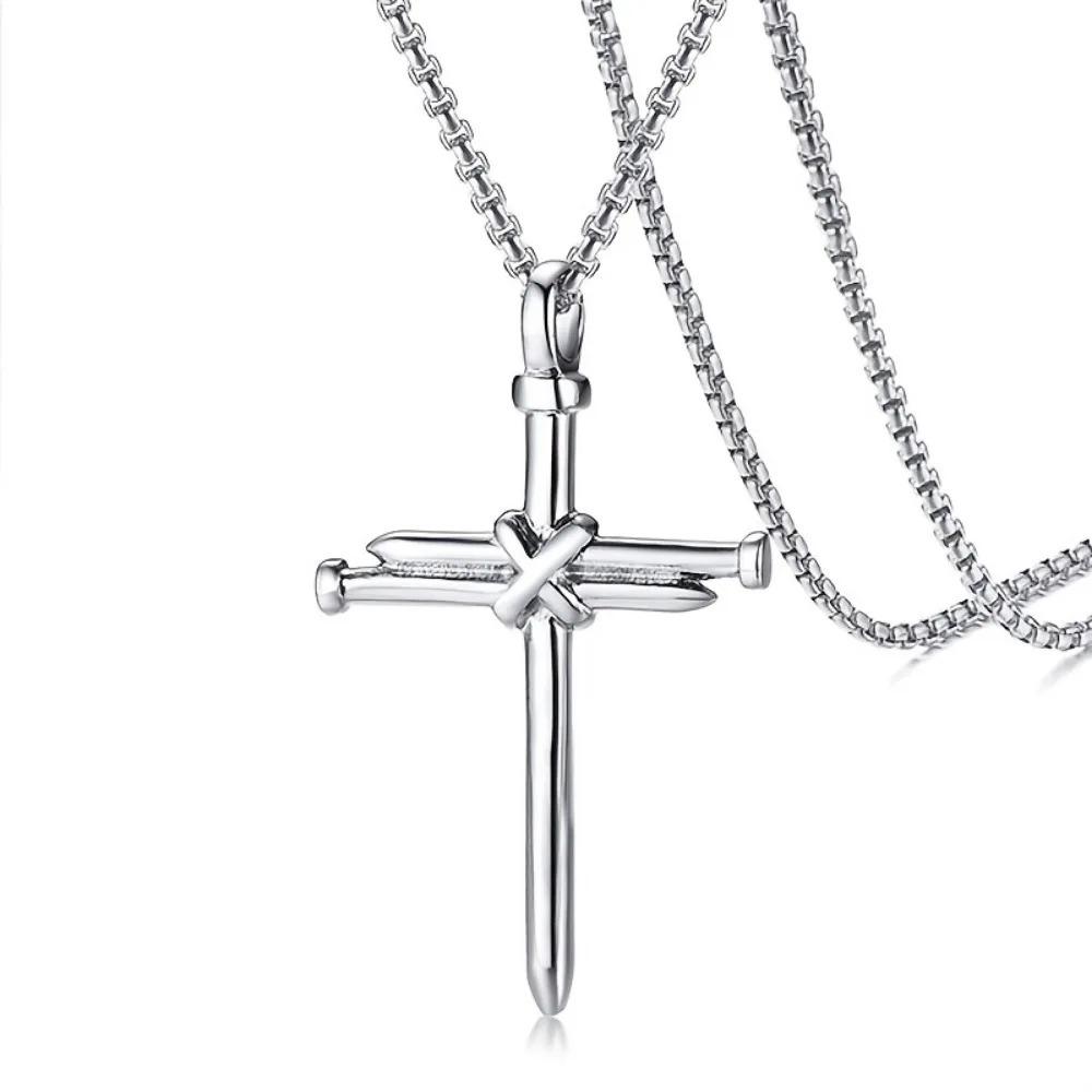 Stainless Steel Chain Cross Pendant Necklace for Men Women Fashion Religious Jewelry Gift