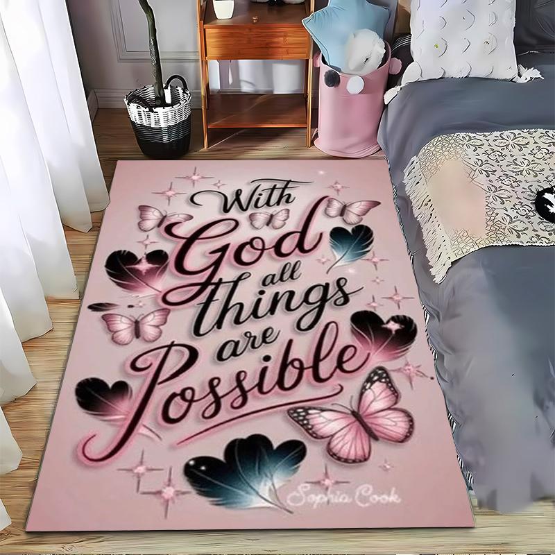 With God All Things Are Possible Non-slip Rug Suitable for Living Room and Bedroom Sofas