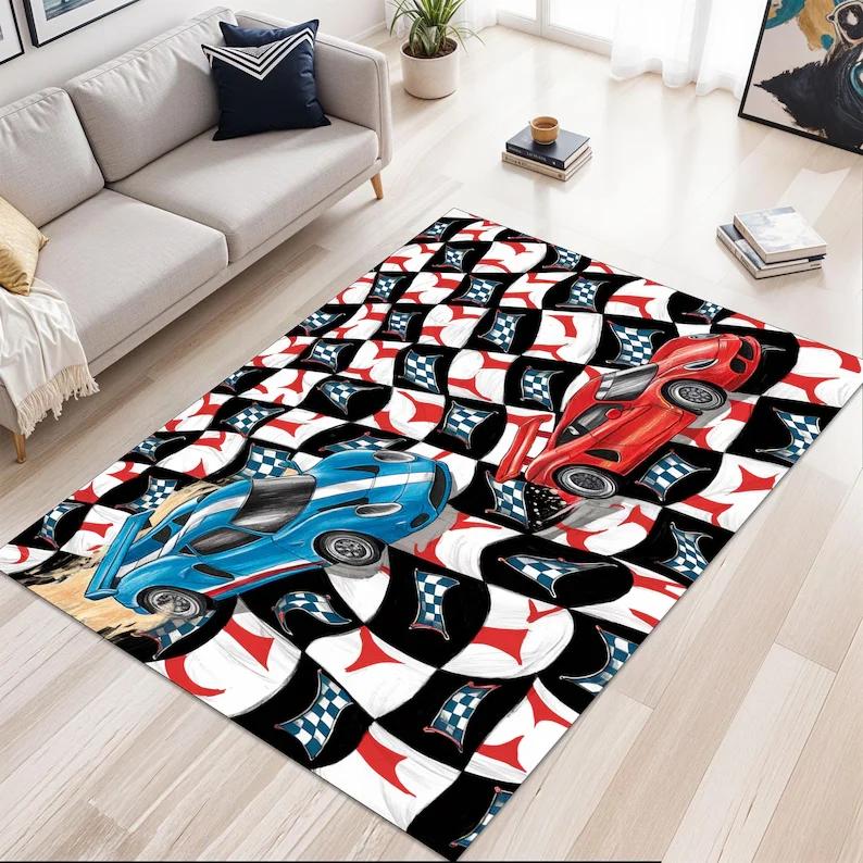 Race Track Kids Rug Car Play Mat Road Map Carpet Boys Room Decor Soft Playroom Rug, Educational Toddler Carpet Nursery Rug Gift