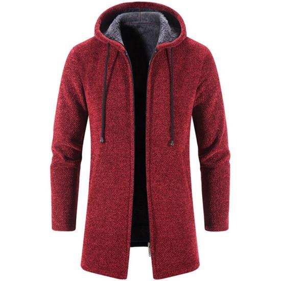 Herbst Winter Herren Strickjacke Pullover Pullover Mantel Windjacke Mittellang Strickjacke Kapuze Reißverschluss Oberbekleidung