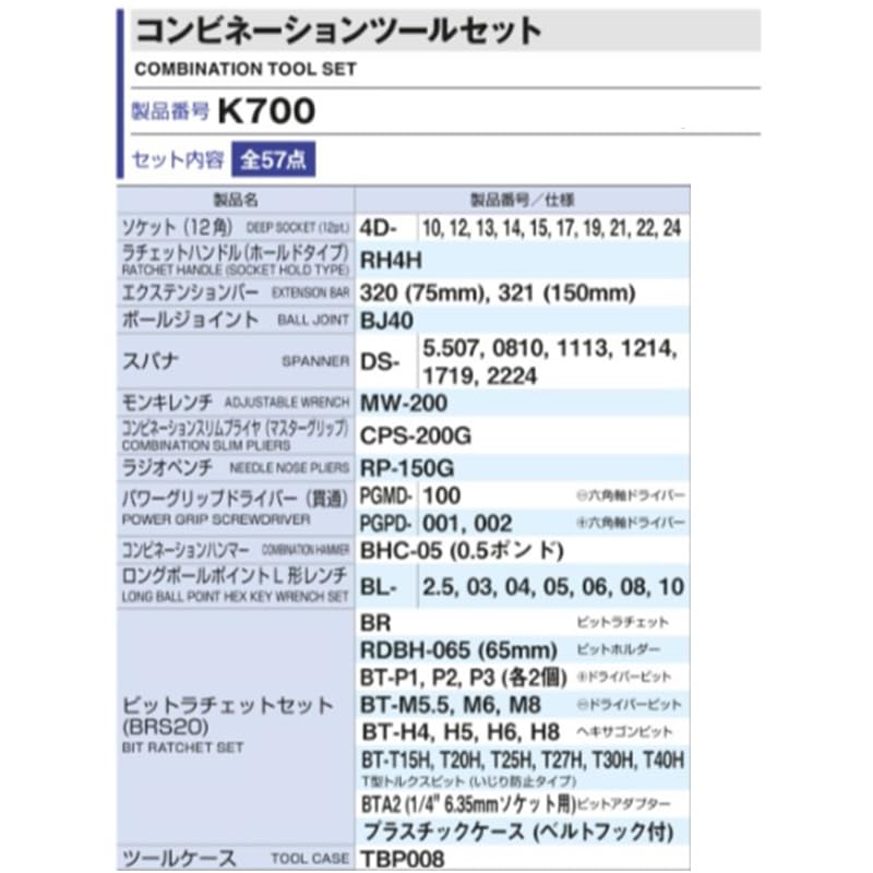 TONE Jeu d'outils combinés 57 pièces K700, 12,7 mm (1/2 ") Conduite, Rouge,