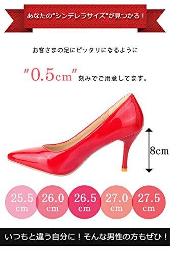 [SCGEHA] Plus Size High Heel Pumps, Enamel, Pointed Toe, Stiletto Heel, 8cm, Unisex (Black/26.5cm)