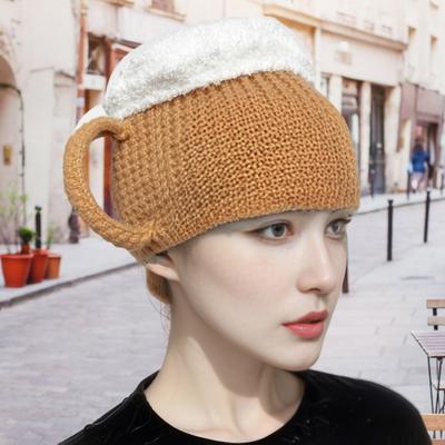 Gorro de cerveza 3D, gorro de punto unisex de invierno, grueso, para mantener el calor, forma de taza, disfraz festivo de Oktoberfest, accesorio para fotos, gorro elástico antideslizante