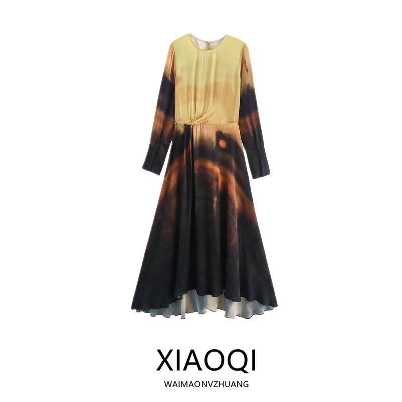 Fashion Style 2024 Fall and Winter New Women's Clothing Stylish Print Long Sleeves Long Midi Skirt Dress 9148090