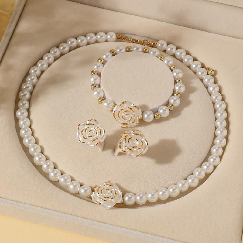 3Pcs Camellia Women'S Party Necklace Bracelet And Earrings Set Elegant Bridal Jewelry Gift