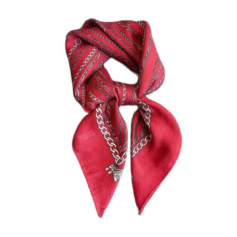 Spring and Summer Versatile Herringbone Pattern Cotton and Linen Small Square Scarf Silk Scarf Imitation Velvet Headscarf Shawl Sun Protection Scarf W