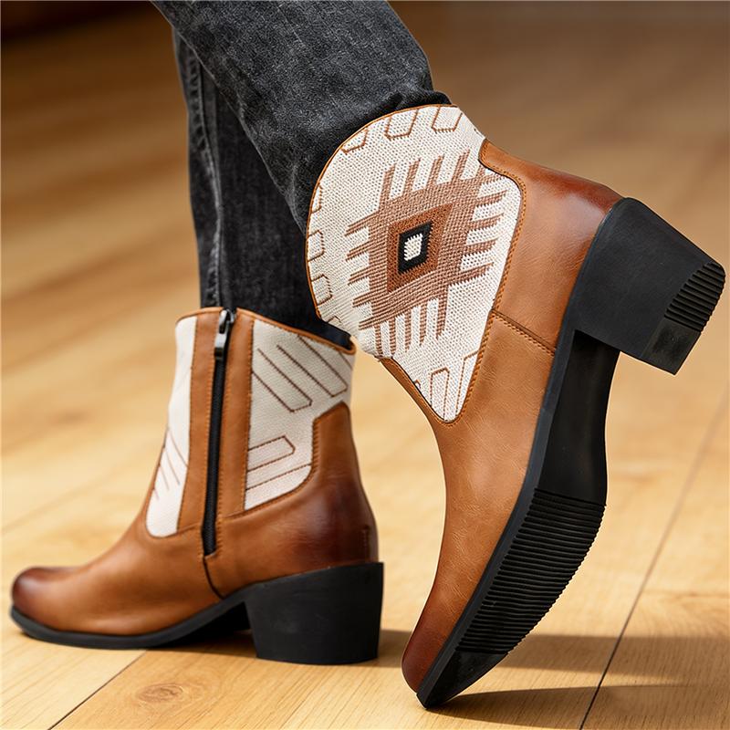 Trendy New Winter Men's Pointed Bohemia Patchwork Motorcycle Casual Ankle Boot Male High Tops New Comfortable Leather Shoes
