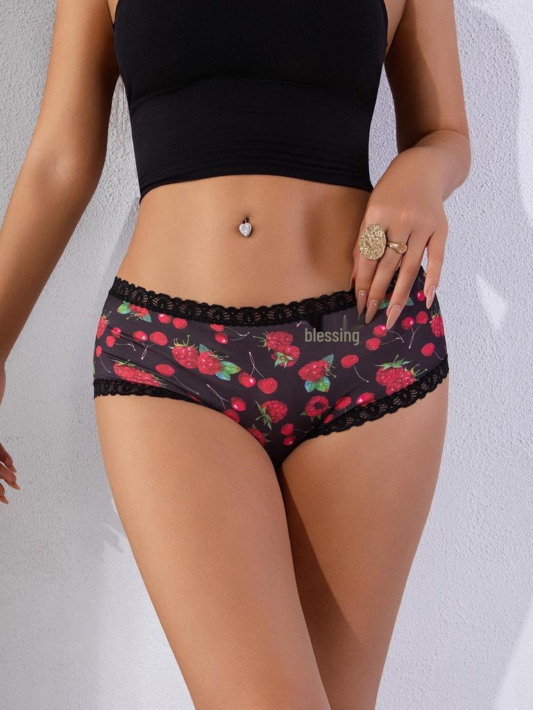 Mädchen Slips mit mittelhoher Taille, bedrucktem Design, Spitzenbesatz und bequemem Baumwollzwickel (Stil 476)