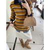 Retro Miu Girl Color Block Striped Lapel Knitwear Women's Winter Base Layer N993C