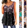 Dámská móda s květinovým potiskem skládaný bez rukávů ležérní tričko vesta s knoflíkem