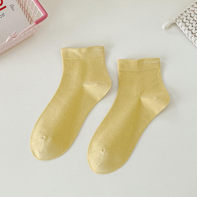 Female Spring and Summer Thin Style Pure Color Breathable Short Tube Cotton Socks