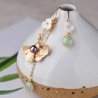 Ethnic Drop Long Dangle Earrings for Women,green Stone Pearl Vintage Short Shell Flower Earrings
