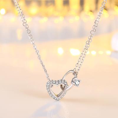 Colar Amor Eterno Diamante Feminino ins Moda Luxo Leve Pingente de Coração Corrente Clavicular