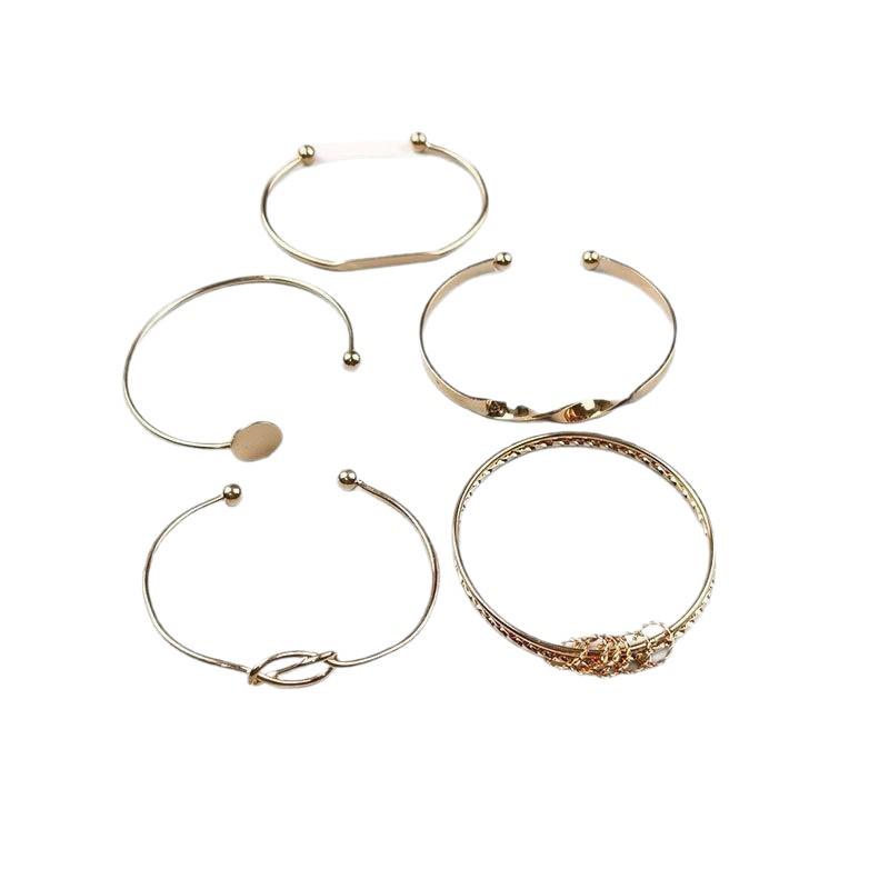 Exaggerated Geometric Knotted Bangle Set: Five-Piece Minimalist Style